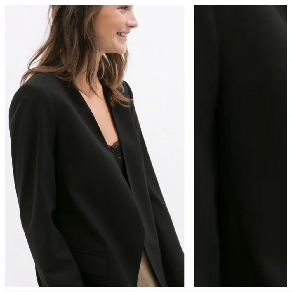 NWT. Zara Black No Collar Jacket Blazer. Size S